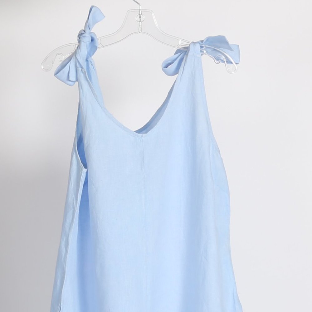 Charlie B Cropped Light Blue Linen Jumpsuit with XL - Picture 2 of 6